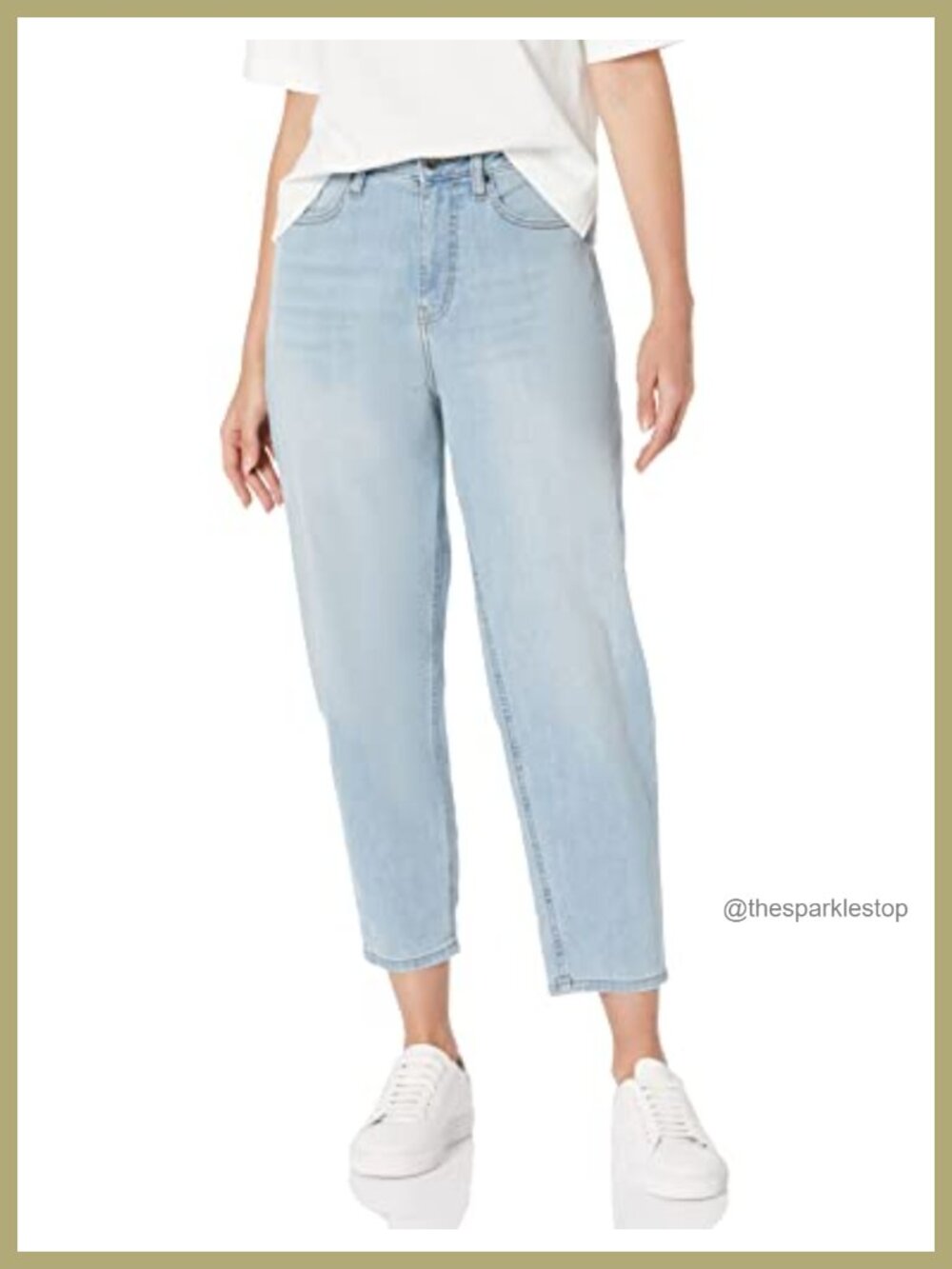 Women's High Rise Relaxed Leg Tapered Ankle Jeans Stretch Denim